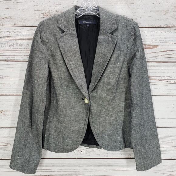 Anne Klein Women's Gray Linen Blend Single Button Blazer Jacket Size 10 - Picture 1 of 13
